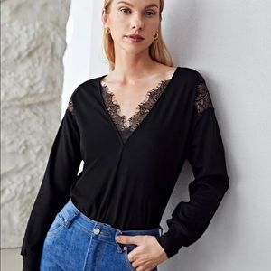 Black lace cutout bodysuit